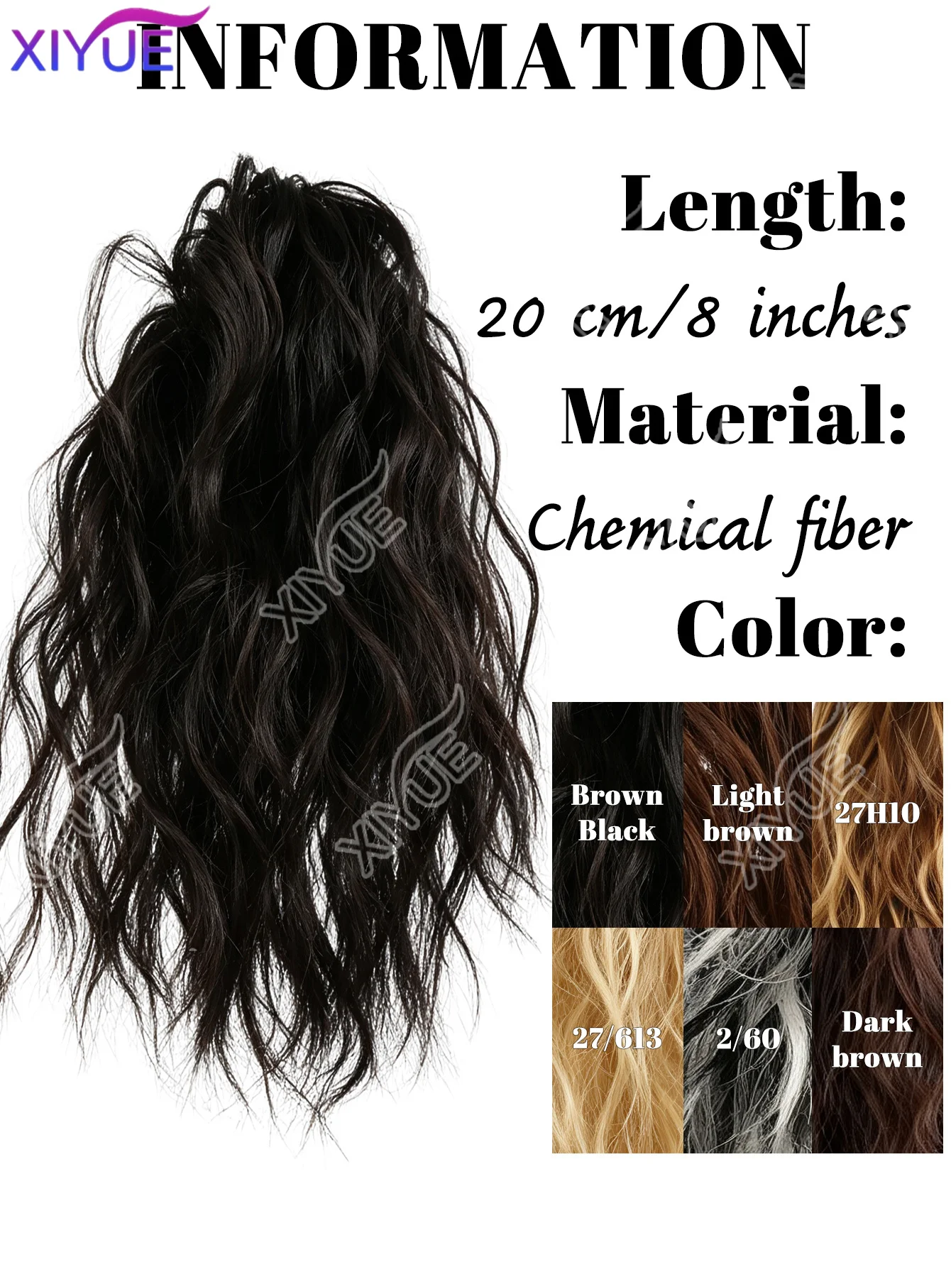 XIYUE 8‘’ Synthetic Short Wave Ponytail Hair Extension, Ripple Hairpiece Elastic Band Ponytail Hairpiece for Women
