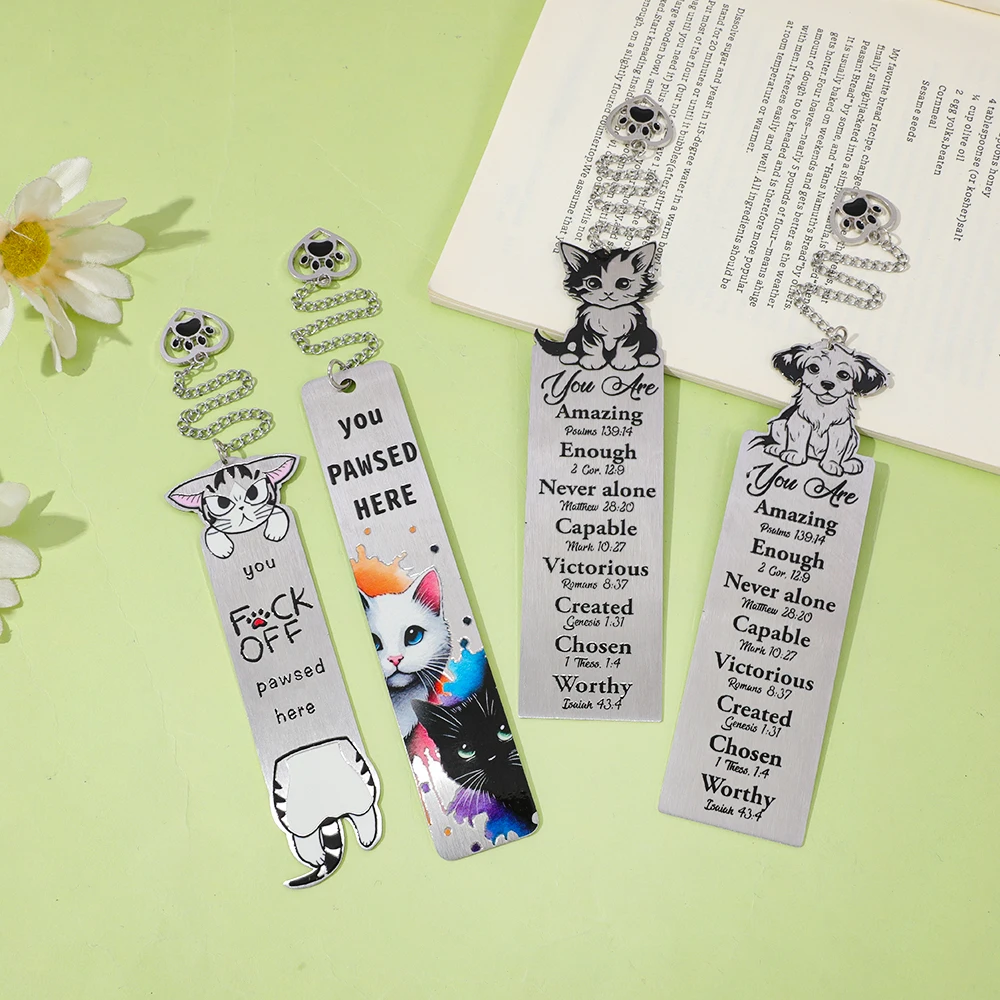 Cute Pet Motivational Quotes Metal Bookmark Set - Cats & Dogs + Fun 