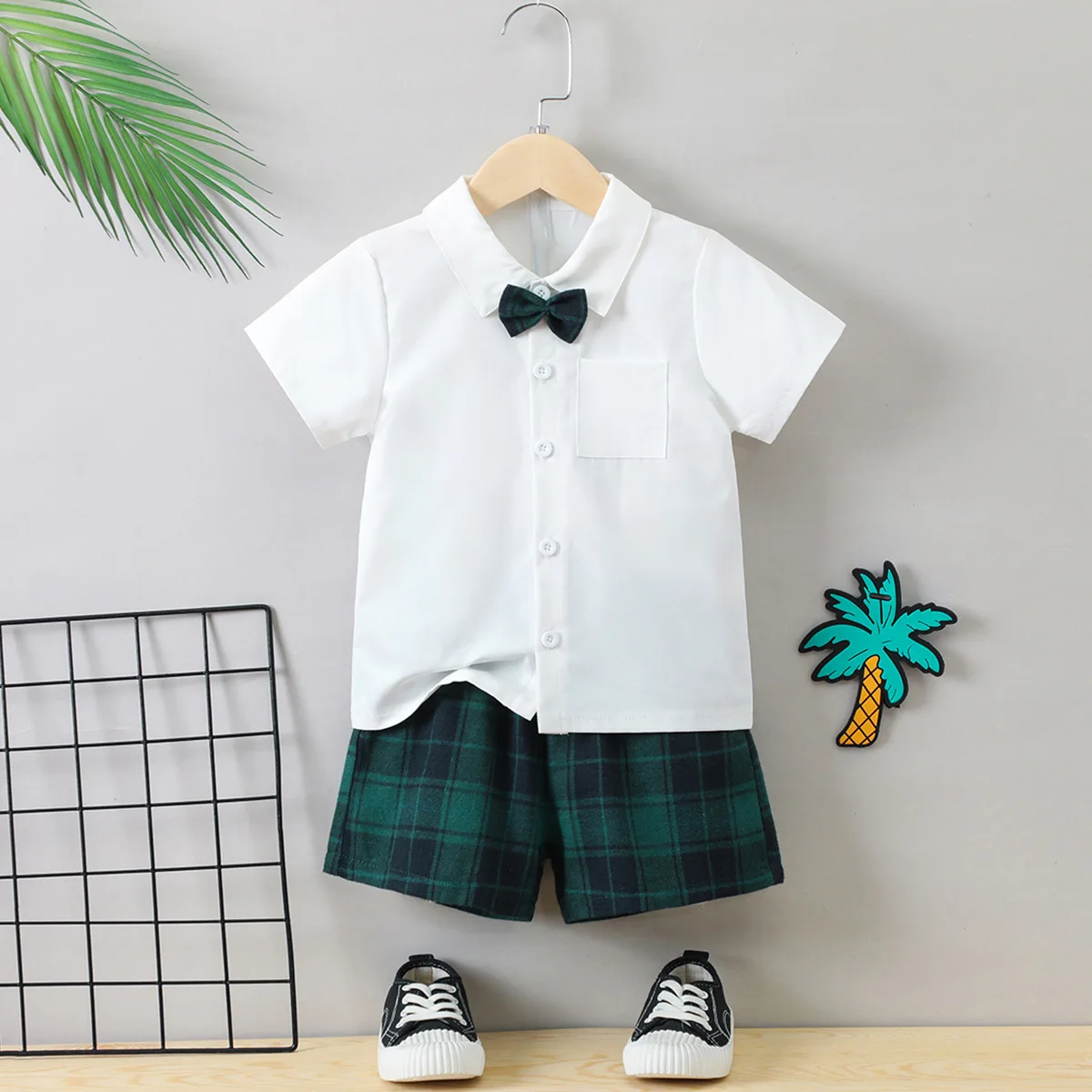 

Boys Clothing Sets Summer Infant Clothes Children Plaid Lapel Shirt Shorts 2Pcs Outfits Toddler Fashion Costume Kids Tracksuit