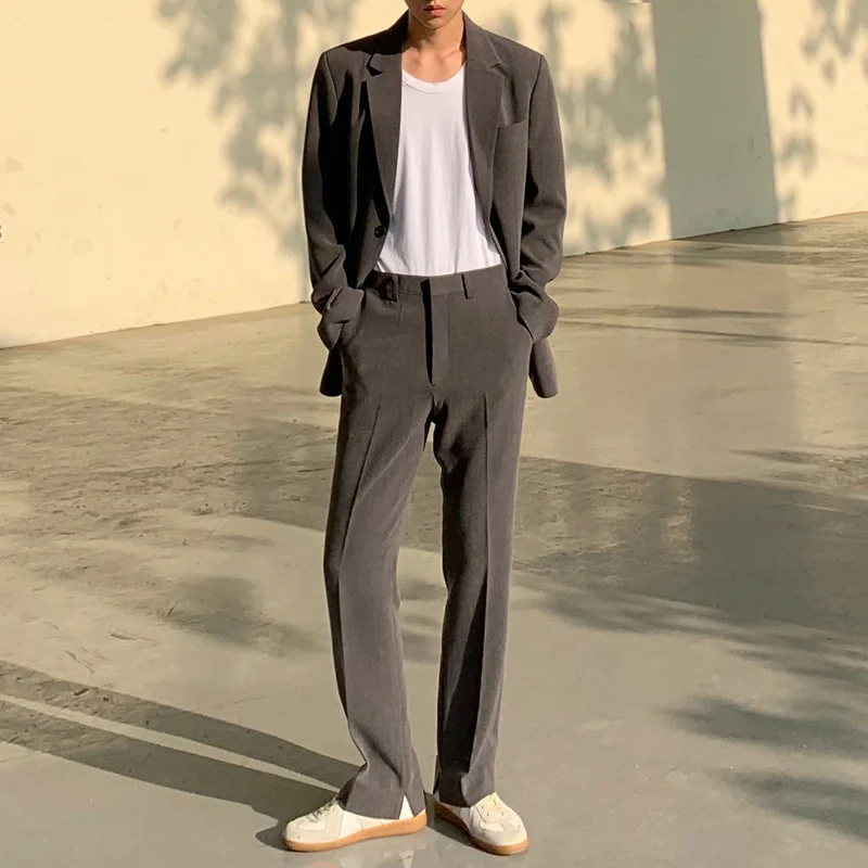 Quality High Suit Men's Autumn Single Breasted Blazers + Straight Pants Korean Loose Set Tops And Pants Are Sold Separately