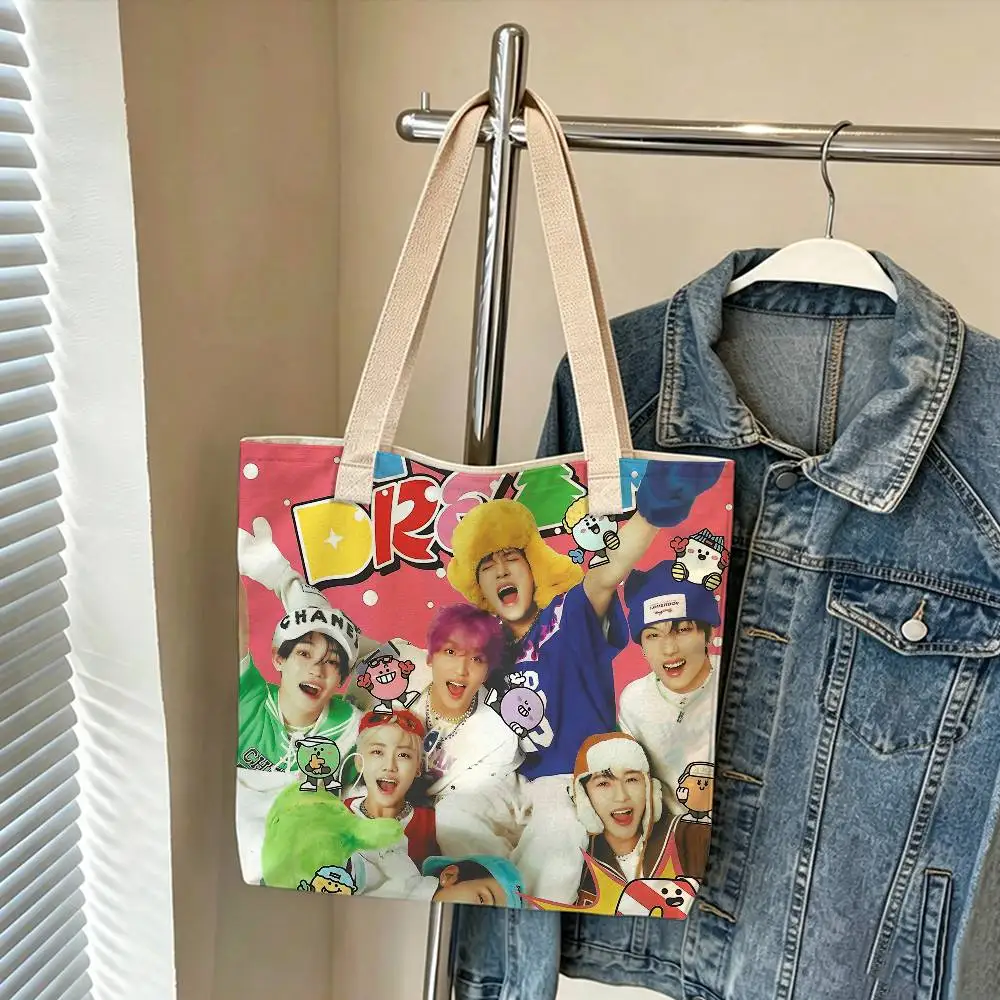 K-Kpop NCT DREAM pattern printed canvas tote bag, suitable for daily use, shopping, school, and travel