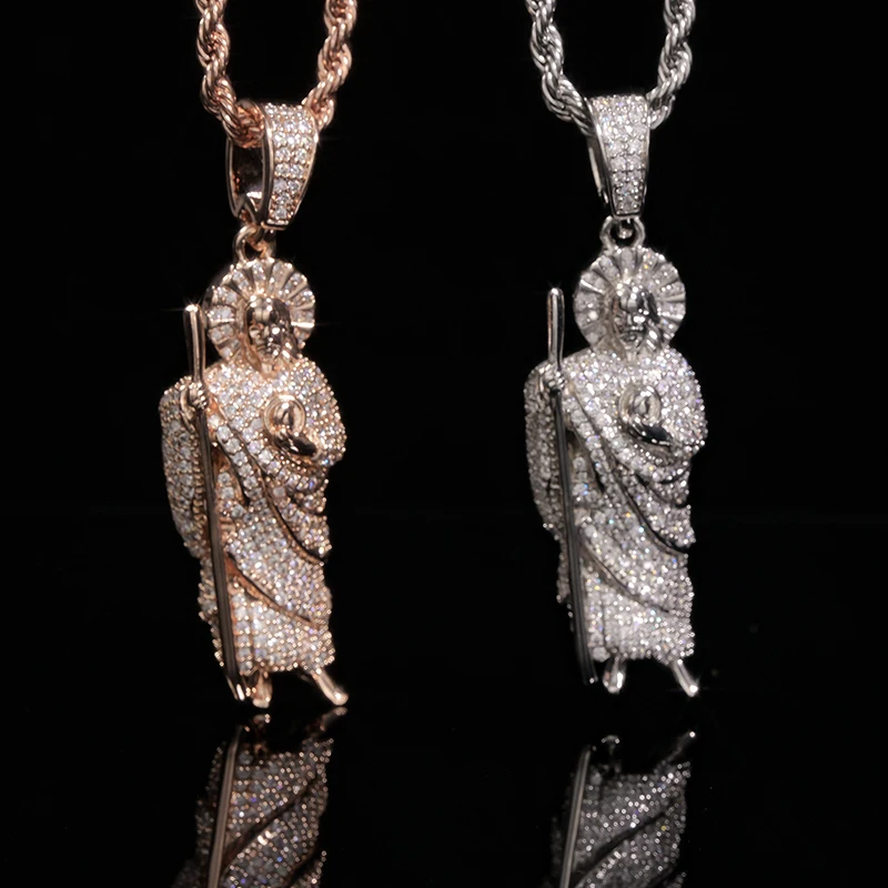 Hip Hop Bling Iced Out Catholic Patron Saint St Benedict of Nursia Holy Medal Pendants Necklace for Men Rapper Jewelry