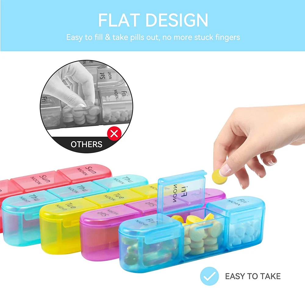 1PC Weekly Pill Organizer 4 Times a Day,Daily Pill Box 7 Day,Large Travel Pill Case with 21 Compartment to Hold Medicine,Vitamin