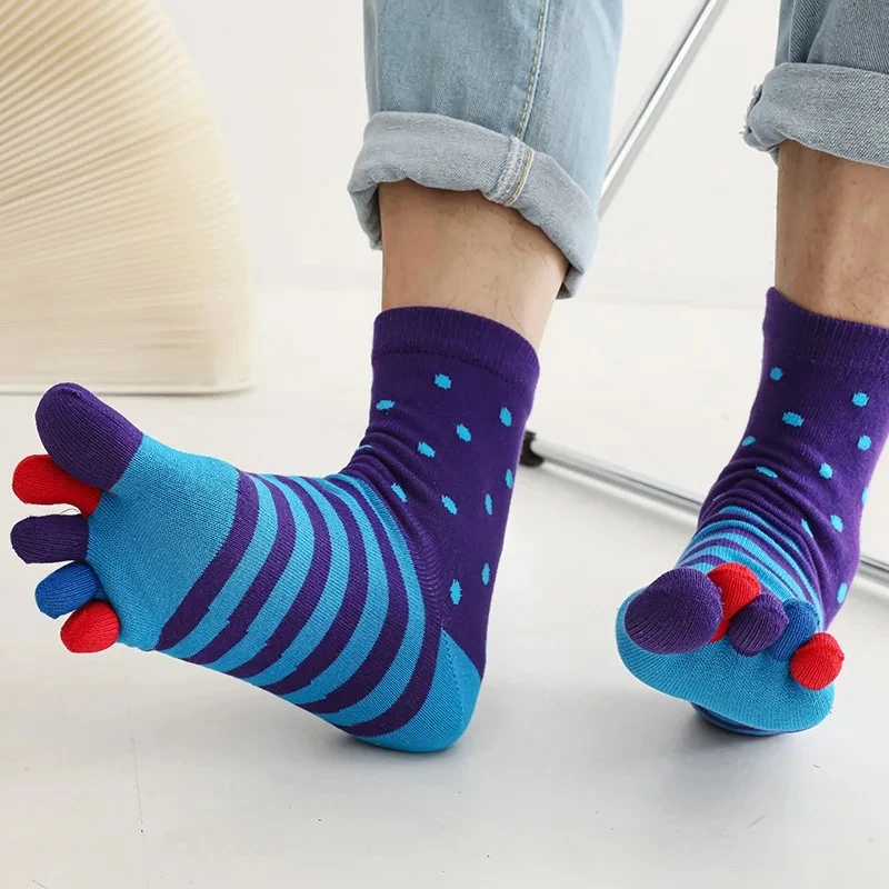 Large Size Toe Short Socks Man Cotton Striped Dot Patchwork Colorful Business Fashions Sweat-Absorbing Toe Happy Socks Plus