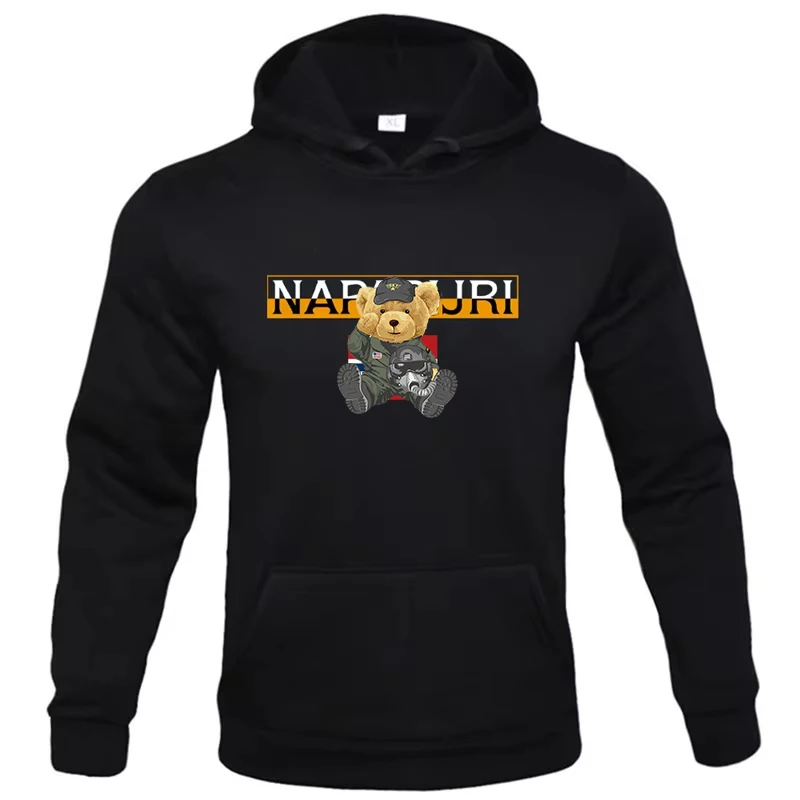 

2024 New Men Bear Print Hoody Trend Brand Funny Hoodie Sweatshirts Hip Hop Streetwear Fleece Pullover Unisex Oversize Casual Top