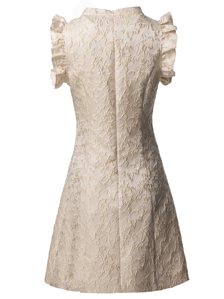 DSXDFACAIRIJ vrouwen Stand Kraag Mouwloos Jacquard Vest Jurk Vintage Discoid Bloemenprint Mini Zomer Mode voor Vrouwtjes