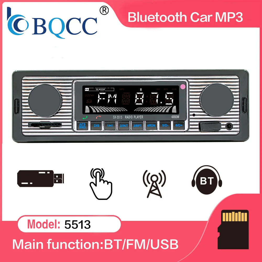 BQCC Car Player MP3 Bluetooth Connection Stereo FM Radio Multi-function Button AUX Output 5513