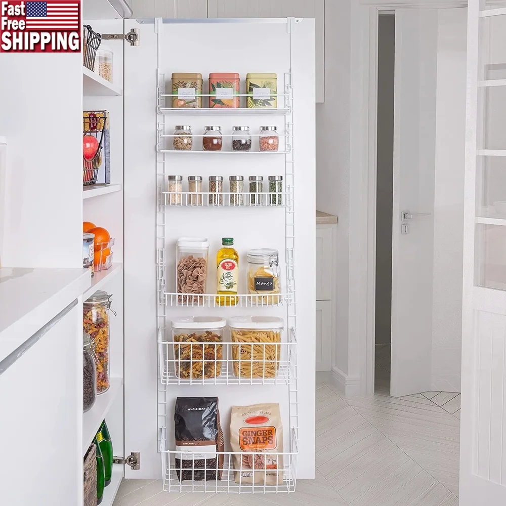 

Регулируемая полка-органайзер над дверью с 6 стальными полками, крючками, винтами, многофункциональным решениям для хранения, домашний офис, кухня