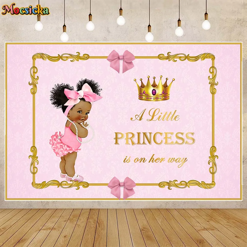 

Baby Shower Backdrop Little Princess Pink Bow Crown Photography Background Girls Baby Shower Party Photo Background Decor Banner