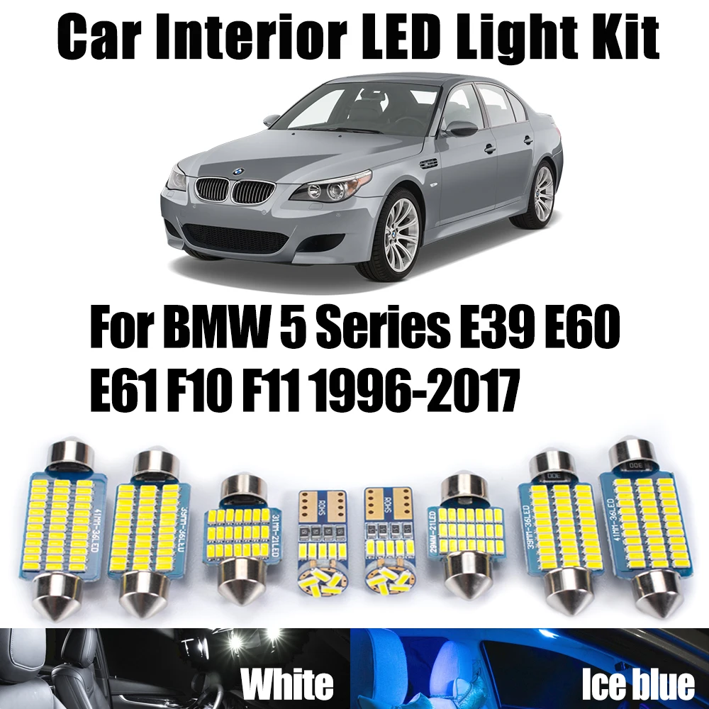 Canbus LED Interior Map Dome Trunk Vanity Mirror Light Kit For BMW 5 Series E39 E60 E61 F10 F11 1996-2017 Car Reading Bulbs