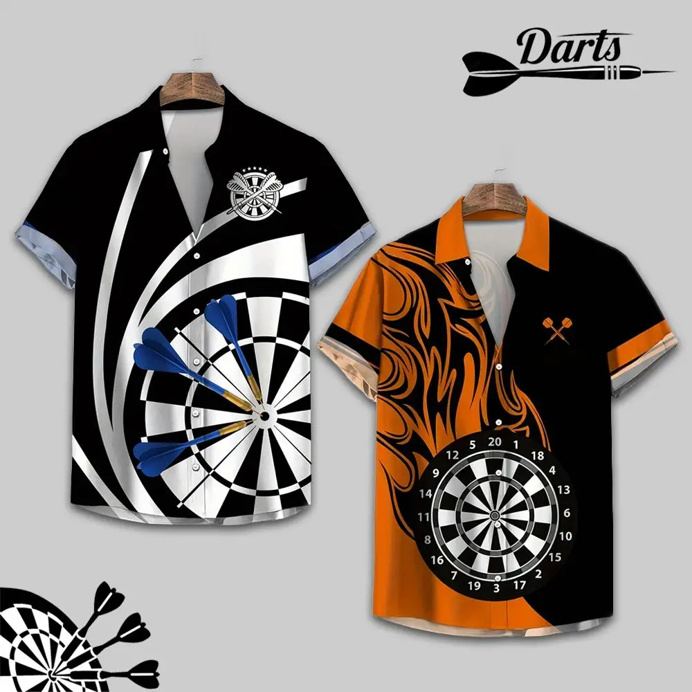 

Darts Flame Print Shirt Outdoor Training Lightweight Breathable Lapel Short Sleeve Tops Men's Fashion Sports Casual Streetwear