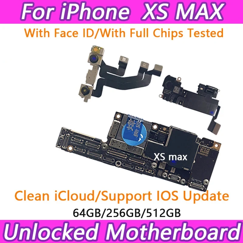 100% Working Main Board For iPhone XS/Max Motherboard With/No Face ID Unlocked Logic IOS Clean Free iCloud Plate IOS, All Tested