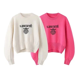 Women's Cute Comfortable Student College Style O-Neck Loose Pullover Sweater Women's Fashion Alphabet Embroidery Casual Popular