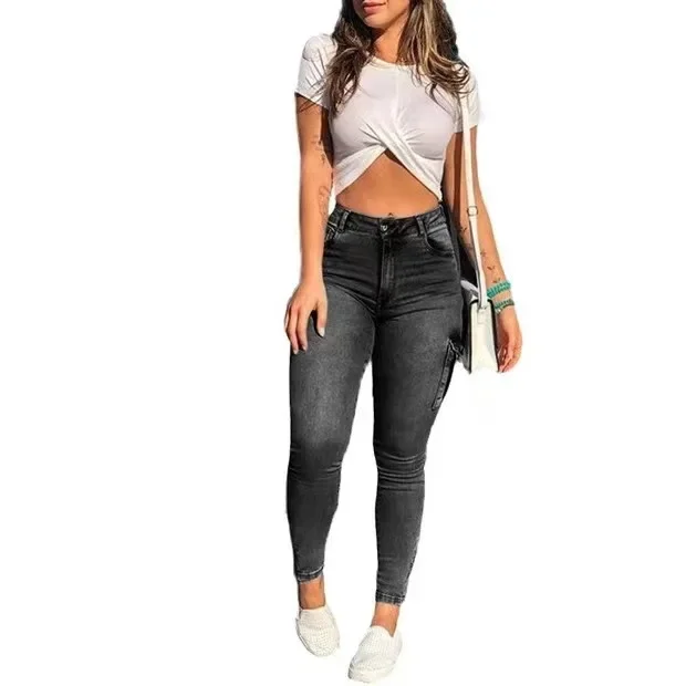 

Women Jeans Pencil Pant Denim Long Pants Sexy Hip Wrap Sheath Straight Trousers Elegant Splice High Waist Slim Fit Spring Summer