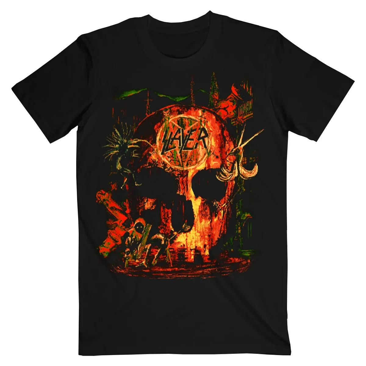 Slayer Dark Theme Graphic T-Shirt – Red Logo & Skull-Eagle Anti-Symbol Printed Cotton Apparel, Ideal Women And Men T-Shirt