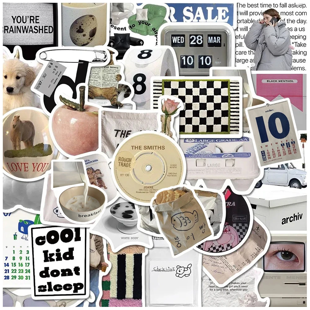 

10/30/57pcs Korean Ins Style Simple Aesthetic Art Stickers Cute Cartoon Girl Decals DIY Skateboard Phone Notebook Sticker Decor