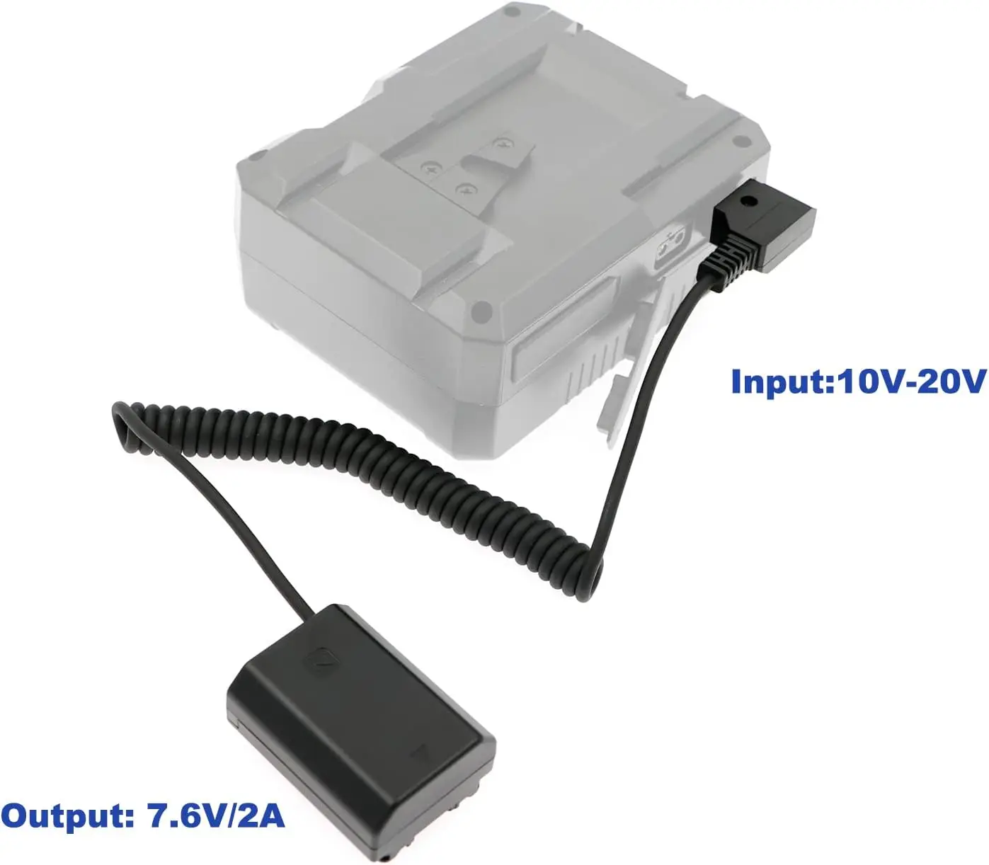 Alvin's Cables NP-FZ100 Dummy Battery to D-Tap Coiled Power Cable for Sony A7III/A7R IV/A7S III/A7C/A7IV/A9/FX3 Camera​