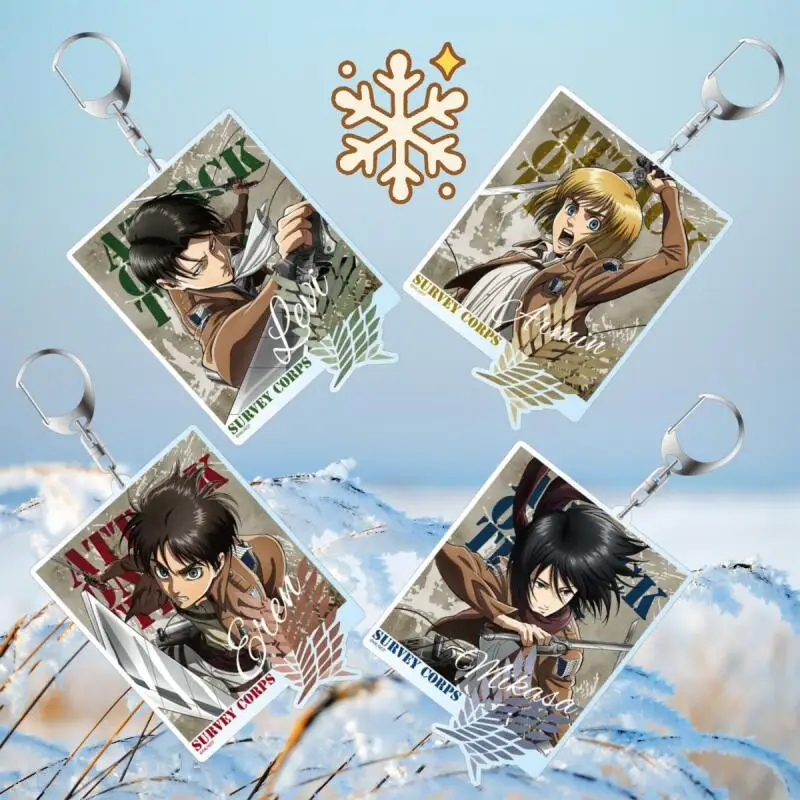 Acrylic Key Buckle for Attack On Titan Armin Arlert Levi Ackerman Mikasa Ackerman Eren Yeager Diy Anime Theme Acrylic Pendant