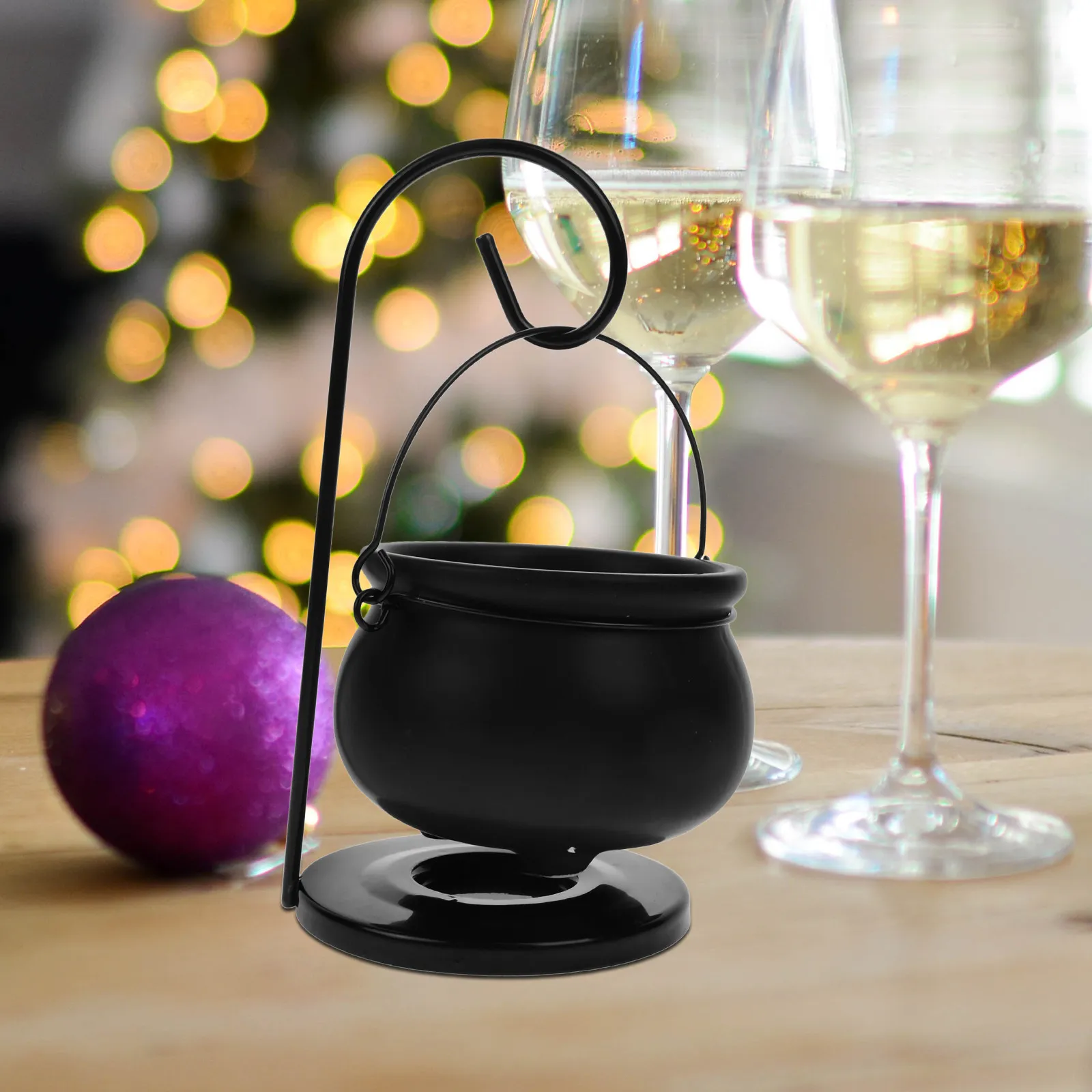 1Set Hanging Cauldron Oil Burner Sturdy Iron Ceramic Material Essential Oil Holder Wax Melt Warmer Fragrance Scented Melter