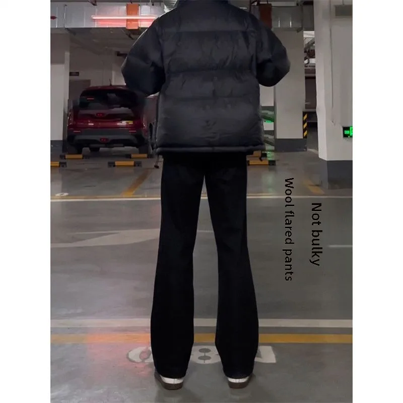 

Black Knife Bell Bottom Men's Autumn Winter Woolen Straight Leg Slimming Pants American Style Long Cotton Blend Casual T...