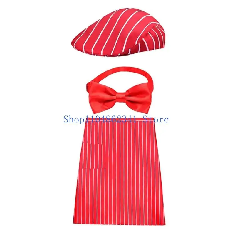 5asd 3-teiliges 1950er-Jahre-Kellner-Kostüm-Set, Kellnerin-Kostüm, Halloween-Cosplay-Kostüm, Sodas-Jerk-Kostüm, Streifenschürze,