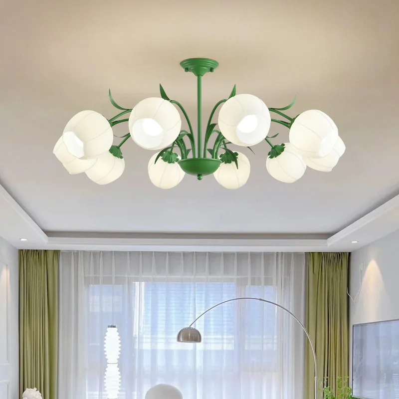 

French cream wind living room chandelier European style villa hall chandelier master bedroom lotus lampshade