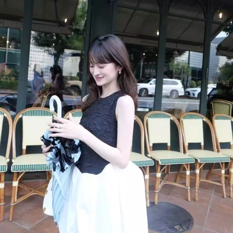 Robe d'été à manches longues pour filles, Style japonais, douce, sans manches, Patchwork, coupe cintrée, élégante, mode française, nouvelle collection 2025