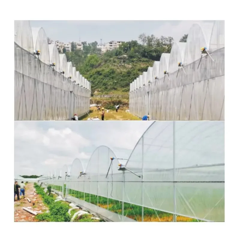 โรงเรือนเกษตรขนาดเล็กแบบม้วนฟิล์มด้วยมือ ชั้นเดียว โครงเหล็กชุบสังกะสี วัสดุเหล็กและพลาสติก PE