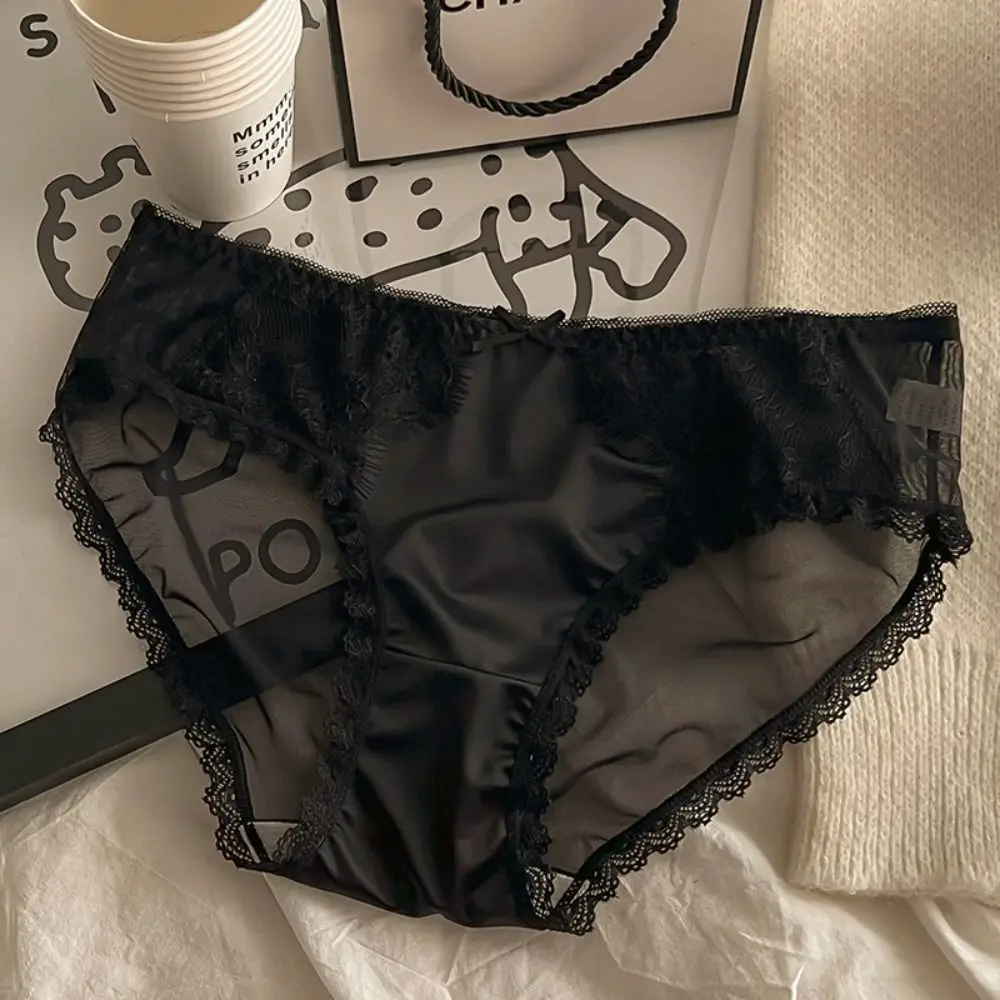 

Cute Middle Waist Bow Lace Panties Cotton Crotch Briefs Sexy Panties Seamless Female Lingerie Lace Briefs Girl