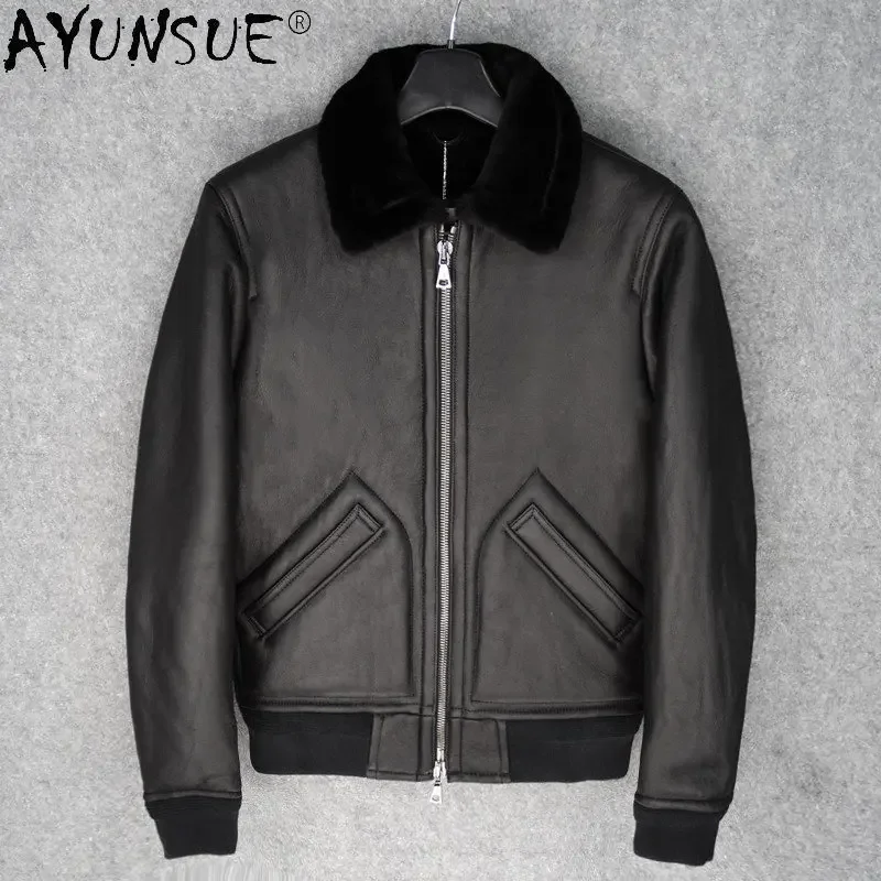 

AYUNSUE Nature Fur Coats Men Original Sheepskin Real Fur Genuine Leather Jackets Flight Suit Man Warm Winter Coat 2022 Jaqueta