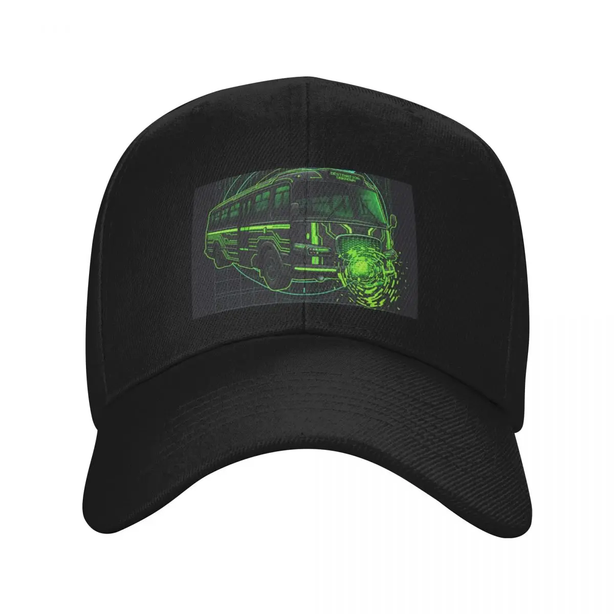 Fashion Cyber Bus Destination Unknown Sci-Fi Neon Art baseball cap Casual Gatherings Black Cap