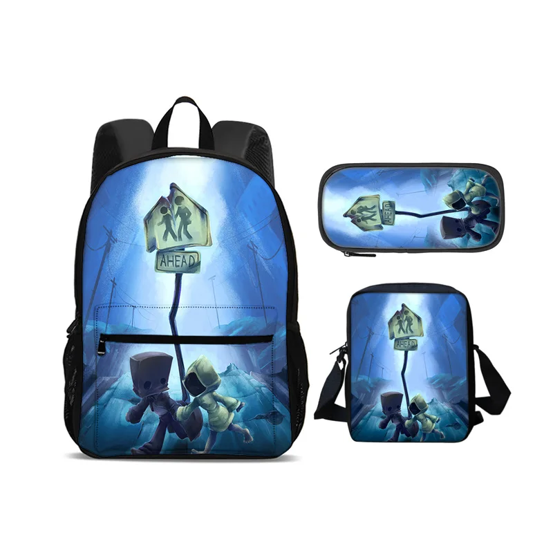 Little Nightmares backpack, pencil case, shoulder bag, 3Pcs Set, cartoon print, new school style for male and female students