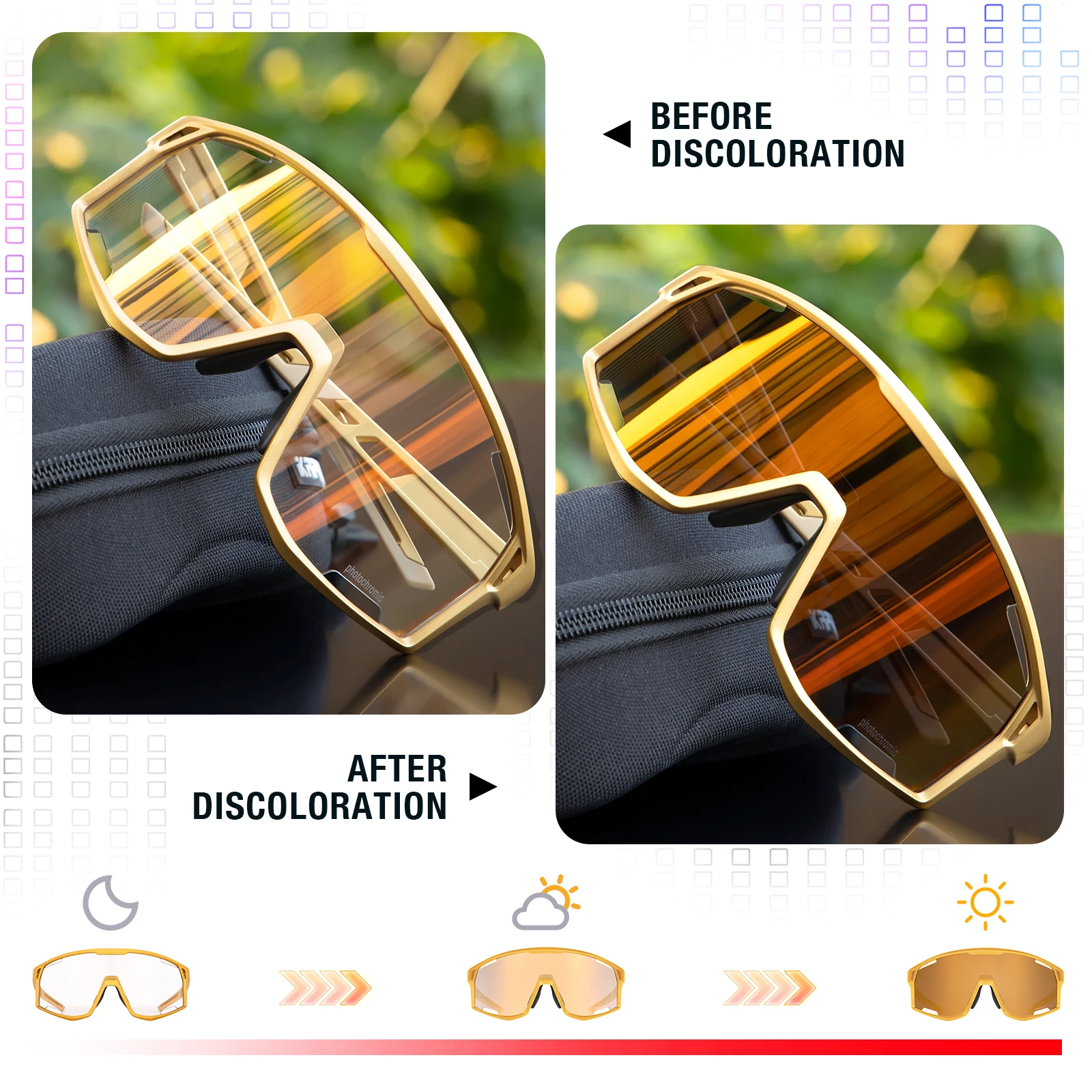 KAPVOE Color Photochromic Cycling Glasses Men MTB Cycling Eyewear UV400 Outdoor Sports Sunglasses Women Road Bike Goggles