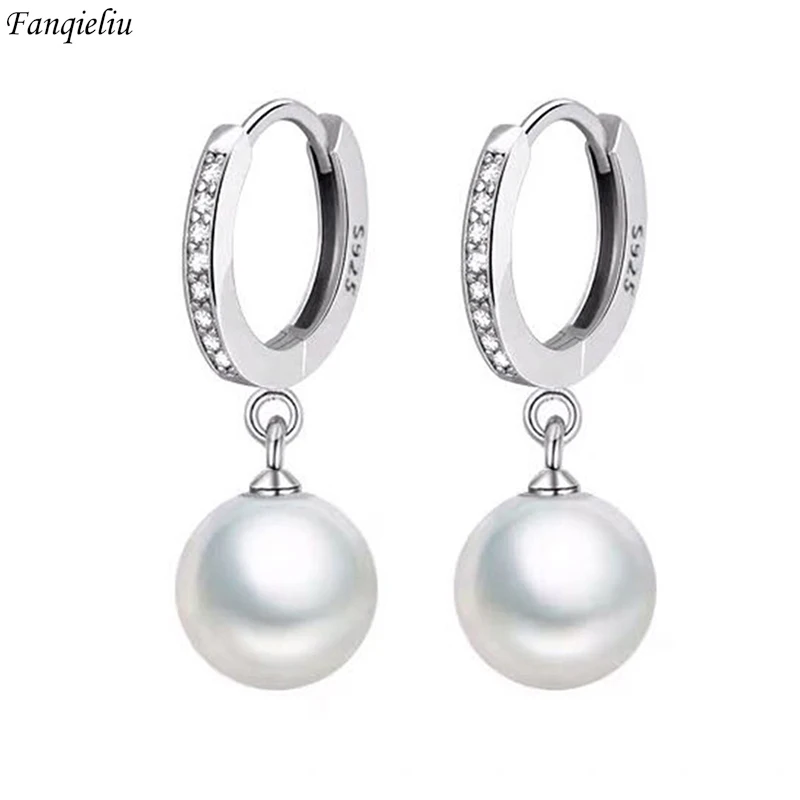 Fanqieliu 925 Silver Needle New Women\'s Crystal Jewelry Pearl Drop Earrings FQL23584