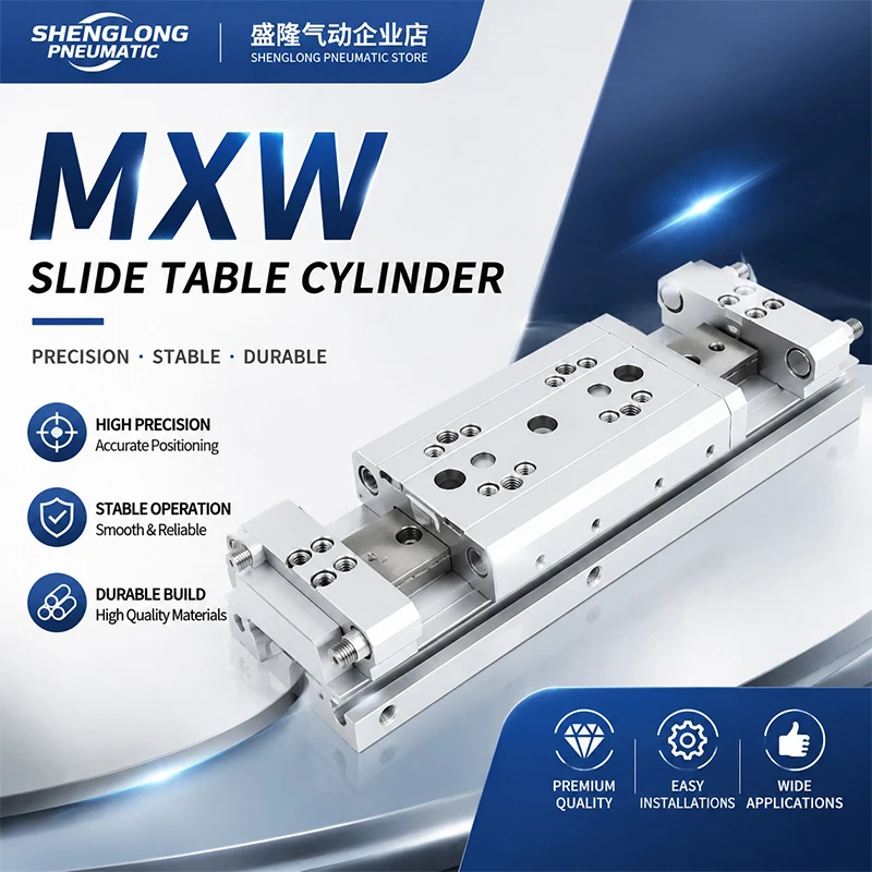MXW12-75 16-100B Pneumatic Slide Cylinder Guide Rail Actuator Bore 8/12/16mm Stroke 25-200mm MXW8-25B MXW12-150 MXW16-200