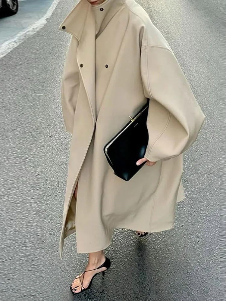 

Fashion Loose Women's Trench Coats Stand Collar Batwing Sleeve Oversized Long Coats 2025 New Autumn Casual Street Chic Outwears