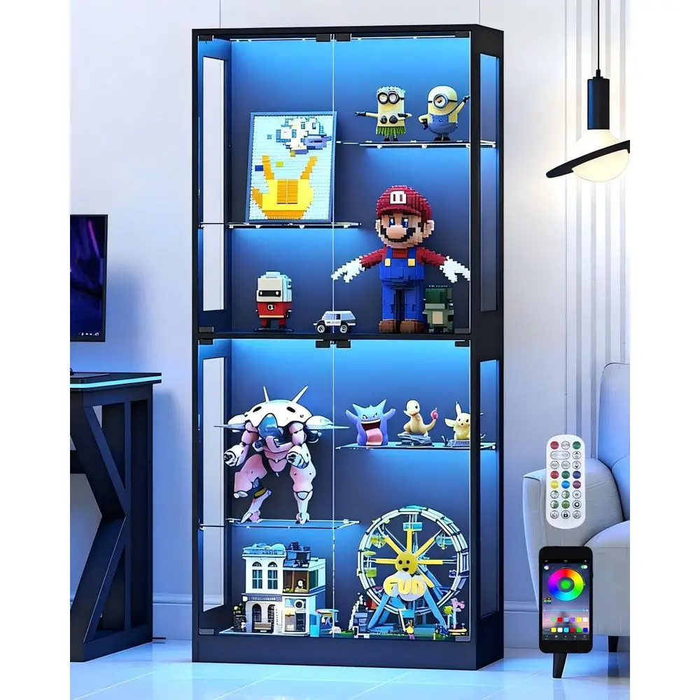Display Cabinet with Glass Doors 69 Curio Cabinet for Collectibles with RGB LED Lights and Adjustable Shelves, Glass Display Ca view 2