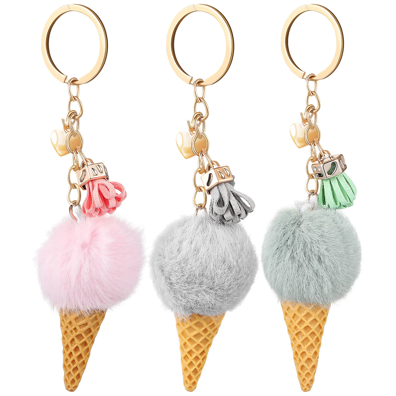 

3Pcs Ice Cream Key Ring Hanging Ornament for Purse Bag Car Key Decoration Creative Kids Present Choice