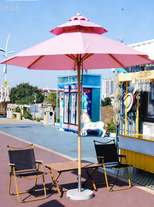 Heavy duty aluminum wood grain coated parasols factory wholesale, suitable for outdoor use, yard weddings, beaches, restaurants,
