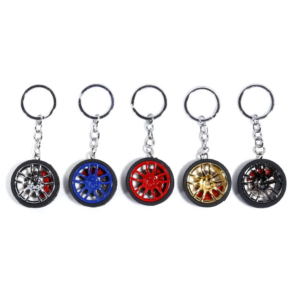 Car Wheel Hub Rubber Keychain Nos/Turbo Keychain Key Ring Metal with Aluminum Brake Discs Keyfob