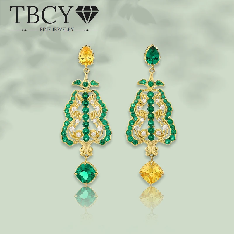 

TBCYD Silver 925 Women´s Earrings Drop Hanging Ear Green AAA Cubic Zirconia Sparkle Luxury Vintage Engagement Fine Jewelry