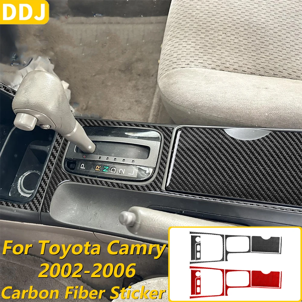 For Toyota Camry XV30 2002-2006 Carbon Fiber Central Control Gear Shift Storage Cup Holder Panel Set Car Accessories Sticker