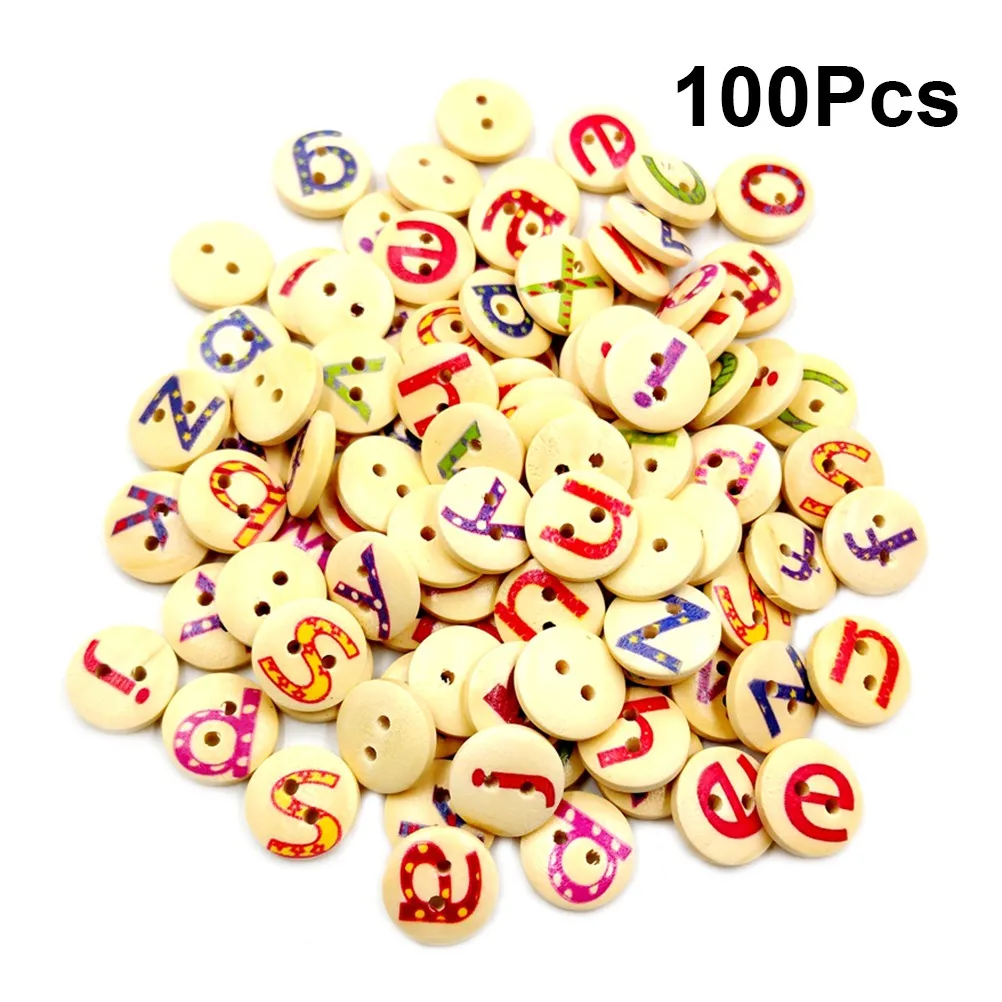 

100 pcs Wooden Buttons 26 Letters Two-hole Alphabet DIY Scrapbook Sewing Knitting Card Making Craft Project Accessories