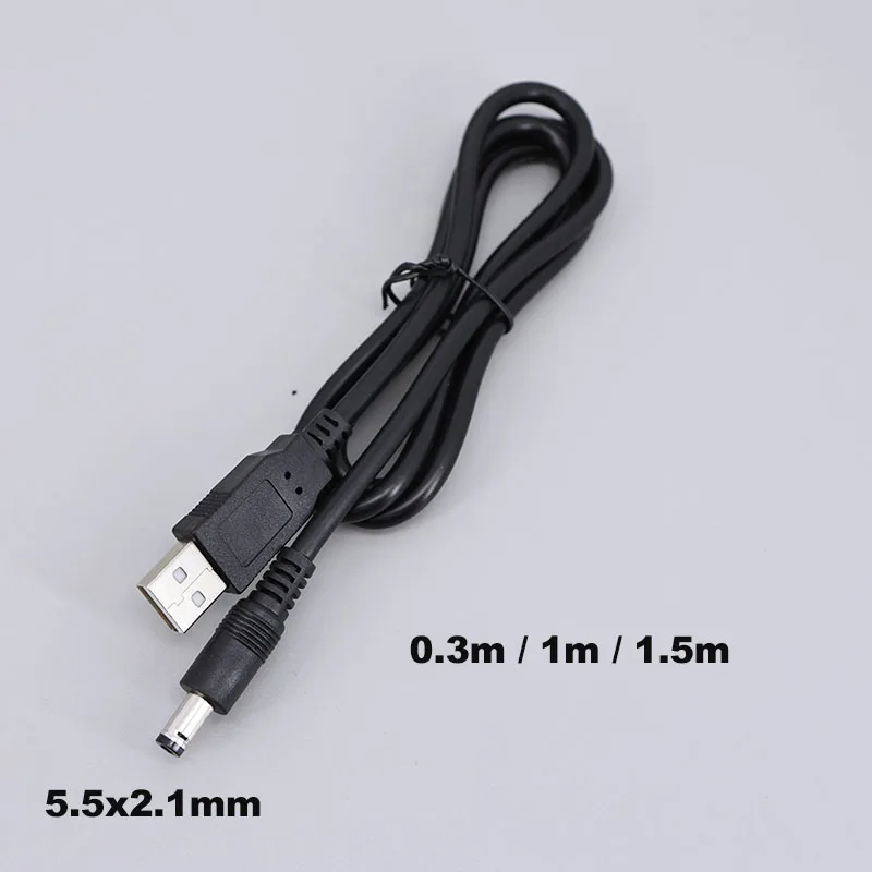 18awg USB male to 5.5x2.1mm 5 Volt DC male Barrel Jack Power charge Cable 0.75m2 30cm 1m 1.5m 3ft plug USB connector E