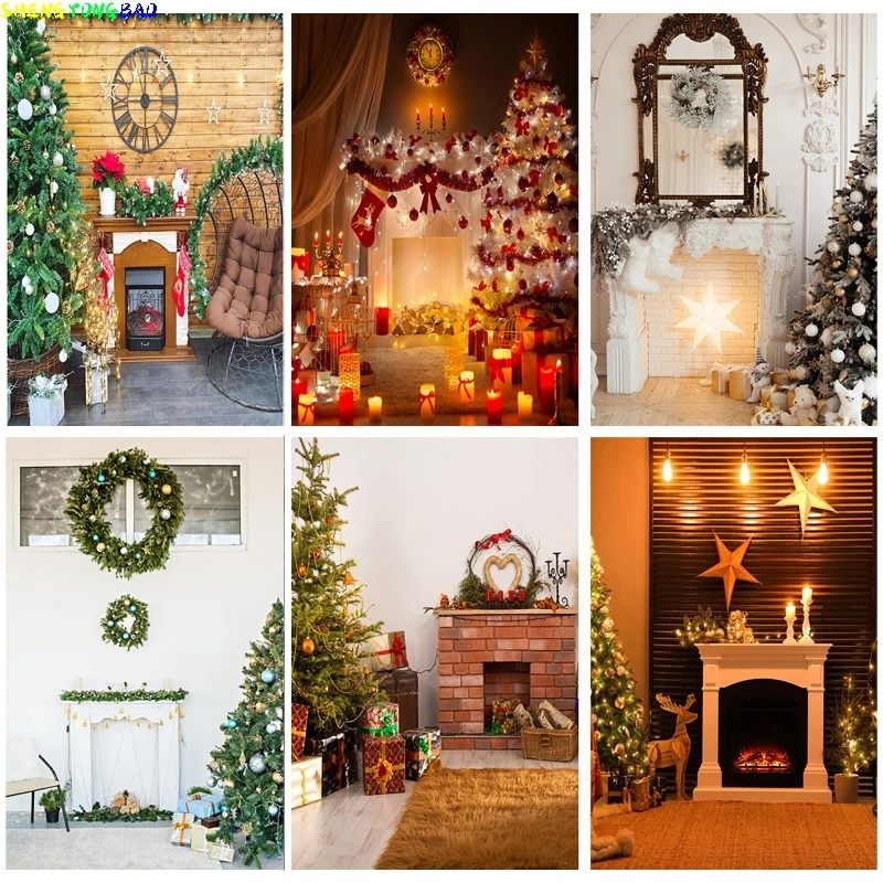 

Vinyl Custom Christmas Indoor Theme Photography Background Fireplace Children Backdrops For Photo Studio Props YXSD-13
