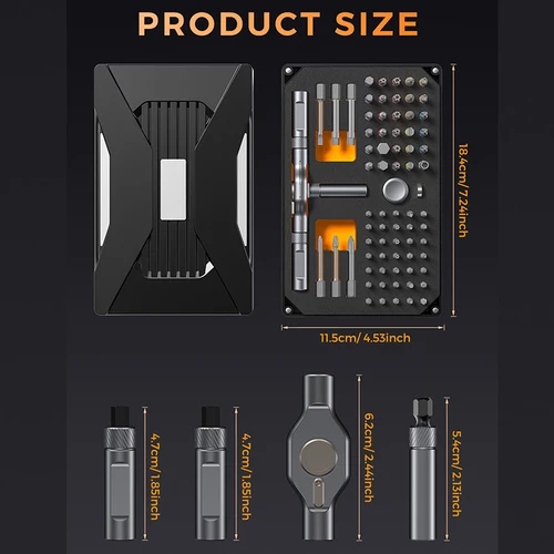 Imagen 2 del producto Juego de destornilladores de trinquete magnéticos de precisión 74 en 1, magnetizador con mango en T desmontable, arreglo de tareas para muebles, electrónica y bicicletas