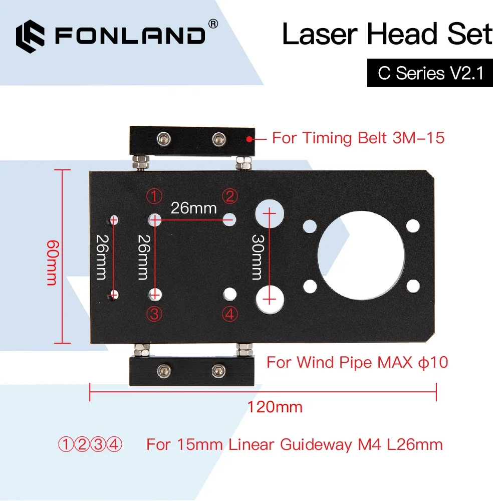 Fonland conjunto de cabeça de laser co2 lente d18 fl38.1 d20fl50.8/63.5/101.6mm montagem integrativa dia25 espelho para máquina de corte a laser