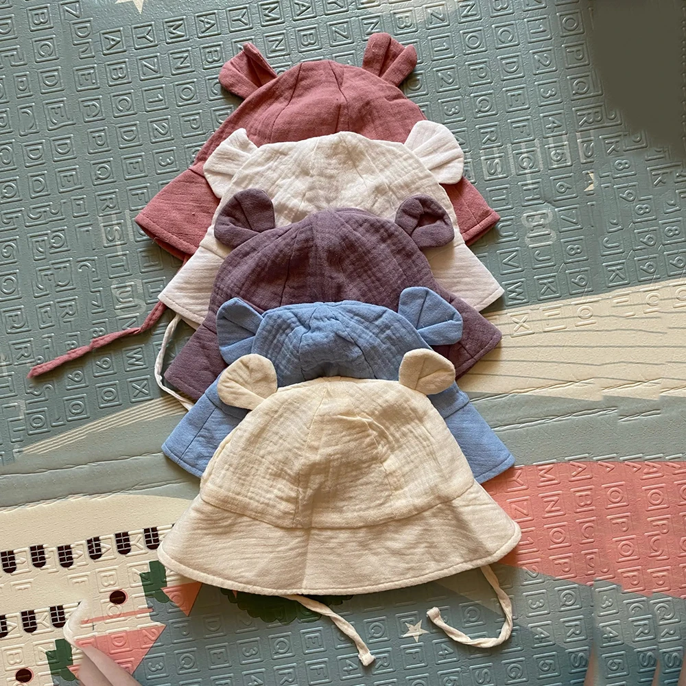 

Muslin Cotton Baby Hat Summer Infant Cap Panama for Kids Soft Baby Sun Hats Girls Boys Bucket Hat Accessories Children 3-12M
