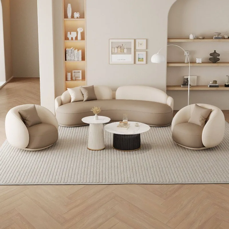 Retro small apartment leather curved sofa Internet celebrity sales office negotiation clothing store reception sofa