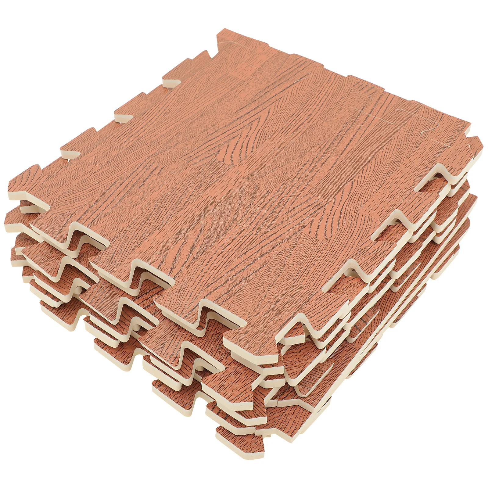 12Pcs Wood Grain Floor Mats Interlocking Puzzle Tiles Non-Slip Soft Cushioning for Indoor Living Room Bedroom Gym